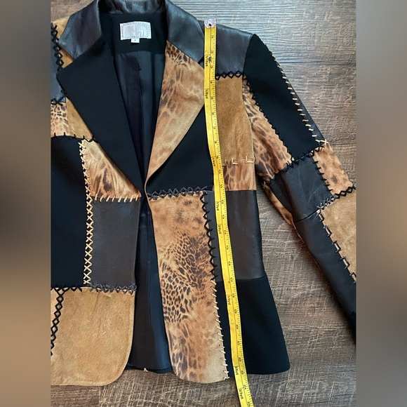 ALBERTO MIKALI sueded leather patchwork blazer designer jacket vintage Y2K sz 2 - Picture 13 of 16